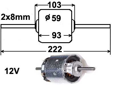 Bosch yleismallin puhallinmoottori 12V - 2x8mm / Ø59.00 x 222.00mm - Puhallinmoottorit & vastukset merkkihaku - 0130063028 - 1