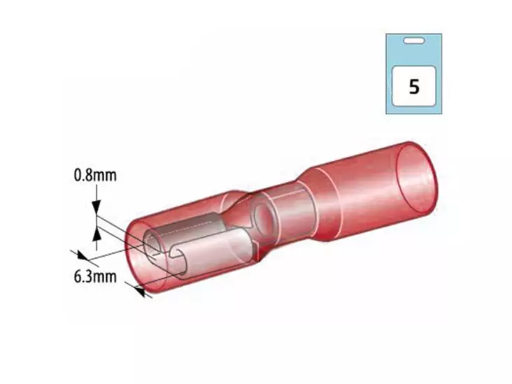 Autoline kutistelattaliitin 6.3mm naaras punainen 5kpl - Kutisteliittimet - 1569-20078 - 2