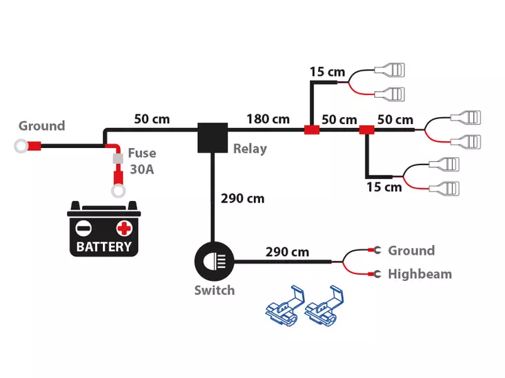 Relejohtosaja 3 lisävalolle 3 x lattaliittimet 12V 300W - Johtosarjat 3:lle valolle - 1605-WK028 - 2