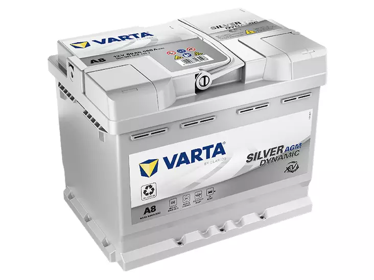 Varta A8 Silver Dynamic AGM xEV käynnistysakku 12V 60Ah 680A -/+ - VARTA käynnistysakut - 1810-A8 - 1