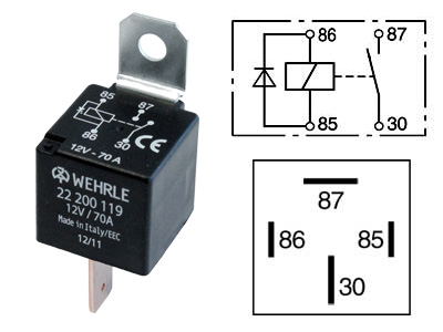 TEHORELE 12V 70A 4-NAP. DIODILLA - Kytkentärele 12V Tehomallit - 22200119 - 1