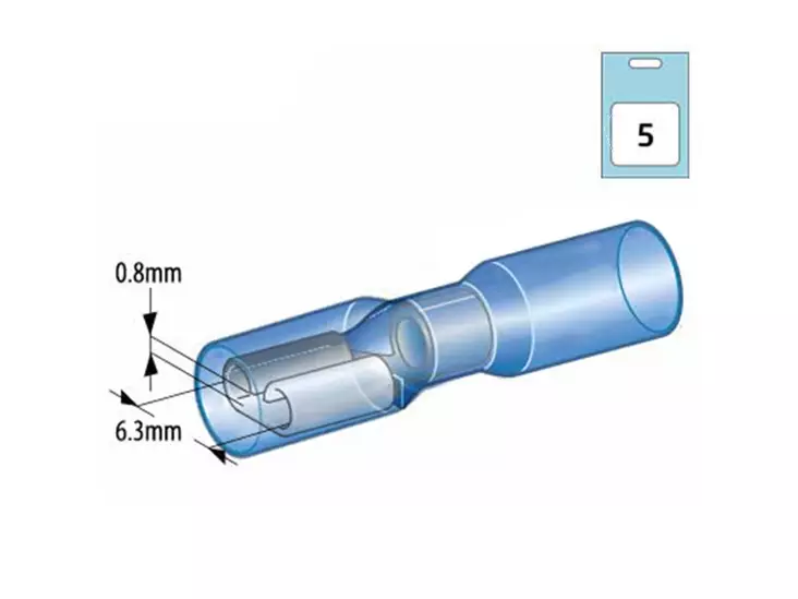 Autoline kutistelattaliitin 6.3mm naaras sininen 5kpl - Kutisteliittimet - 1569-20079 - 2