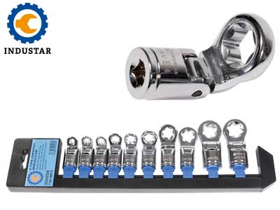 INDUSTAR E-TORX LENKKIPÄÄT NIVELELLÄ 3/8" E6-24 10- OSAINEN - 3/8" hylsysarjat - 1726-40019 - 1