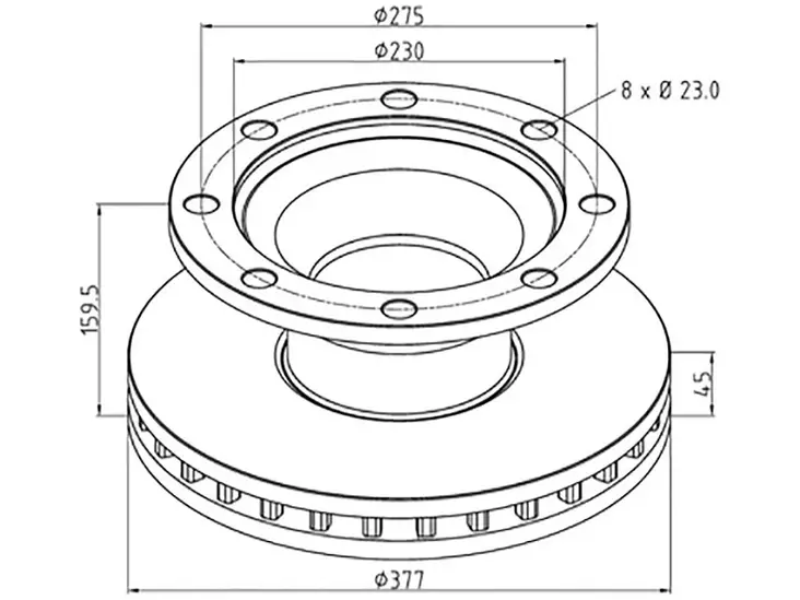 PE JARRULEVY 377MM BPW ABS VALMIUS 19,5 8-PULTTINEN - Jarrulevyt - 1497-04637400A - 1