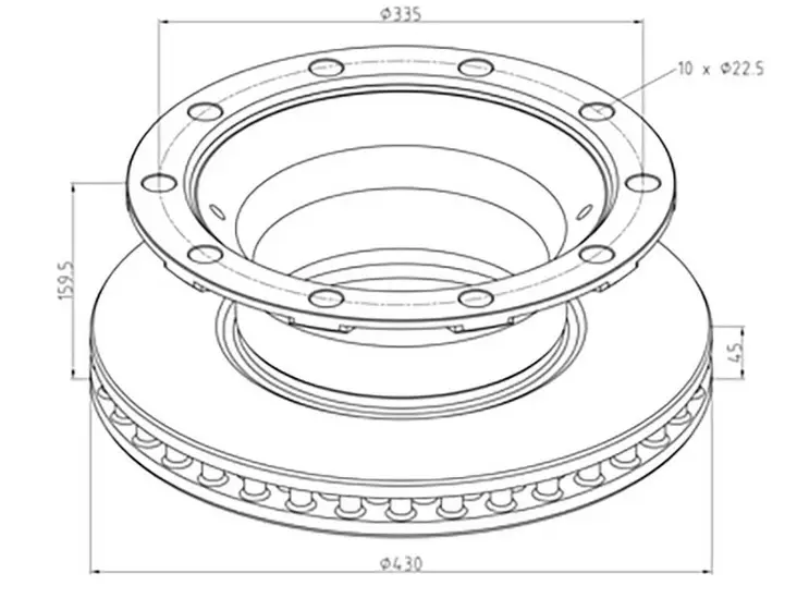 PE JARRULEVY 430MM BPW SH 22,5 10 PULTTINEN - Jarrulevyt - 1497-04638400A - 1