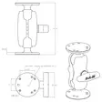 Ram Mounts Lyhyt Kiinnitysvarsisarja - Pyöreät pohjat 1,5" C-sarja - Kiinnityssarja C sarja 1,5" pallo - RAM-101U-B - 2