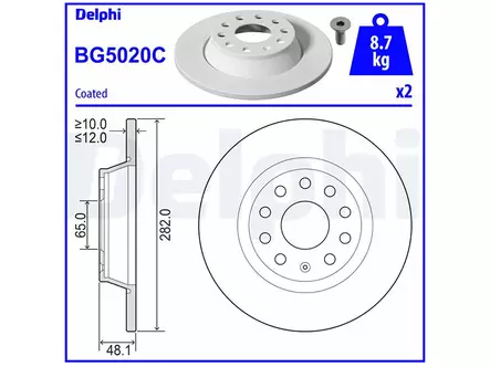 JARRULEVY DELPHI, 2 KPL / PKT, TAKA, AUDI / SEAT / SKODA / VOLKS - Jarrulevyt - BG5020C - 1
