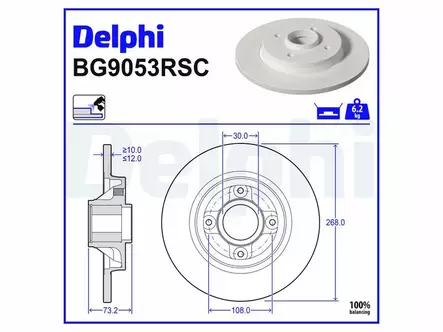 JARRULEVY DELPHI, 1 KPL / PKT, TAKA, CITROËN, PEUGEOT - Jarrulevyt - BG9053RSC - 2