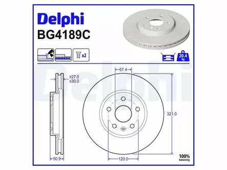 JARRULEVY DELPHI, 2 KPL / PKT, ETU, SAAB / OPEL - Jarrulevyt - BG4189C - 2