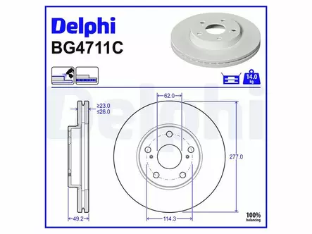 JARRULEVY DELPHI, 2 KPL / PKT, ETU, TOYOTA - Jarrulevyt - BG4711C - 2