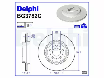 JARRULEVY DELPHI, 2 KPL / PKT, TAKA, VOLVO - Jarrulevyt - BG3782C - 2