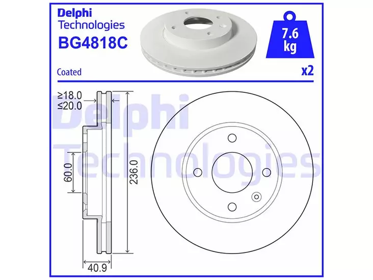 JARRULEVY DELPHI, 2 KPL / PKT, ETU, OPEL # - Jarrulevyt - BG4818C - 1