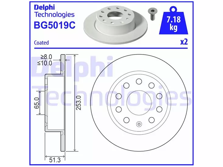 JARRULEVY DELPHI, 2 KPL / PKT, TAKA, AUDI / SEAT / SKODA / VOLKS - Jarrulevyt - BG5019C - 1
