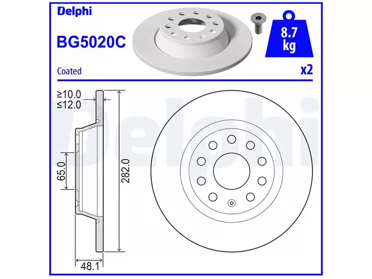 JARRULEVY DELPHI, 2 KPL / PKT, TAKA, AUDI / SEAT / SKODA / VOLKS - Jarrulevyt - BG5020C - 1