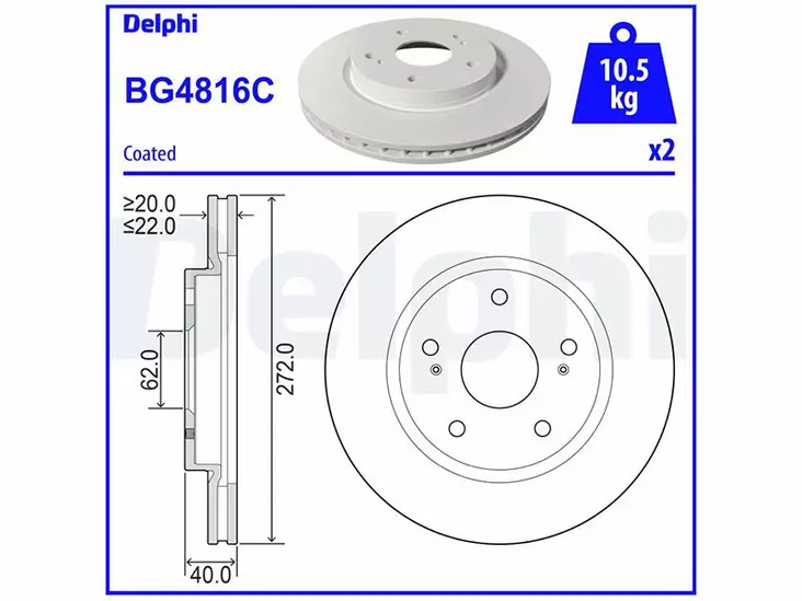 JARRULEVY DELPHI, 2 KPL / PKT, ETU, SUZUKI - Jarrulevyt - BG4816C - 1
