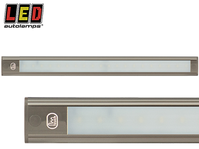 SISÄVALO, KAPEA, HIPAISUKYTKIMELLÄ, 12V - 410MM - HARMAA ALUMIIN - LED-sisävalot, suorakaide - 1614-40410G - 1