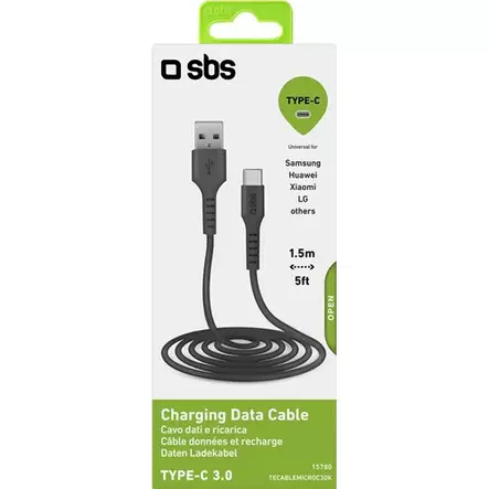 SBS USB latauskaapeli USB-C - USB-3.0 1.5M Musta - USB-C Kaapelit - TECABLEMICROC30K - 2