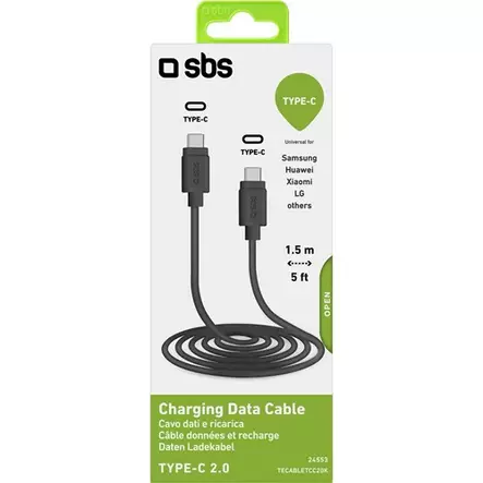 SBS USB latauskaapeli USB-C - USB-C 1.5M Musta - USB-C Kaapelit - TECABLETCC20K - 2