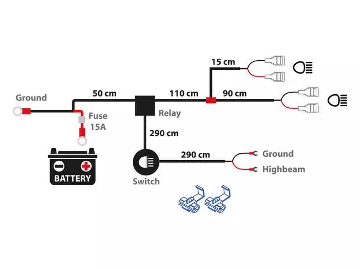 Relejohtosarja 2 lisävalolle 2 x lattaliittimet 12V - Johtosarjat 2:lle valolle - 1605-WK005L - 2
