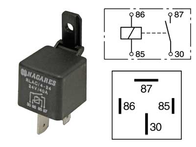 TEHORELE 24V 40A 4-N., PITIMELLÄ - Hehkureleet yleismallit - 22400111N - 1