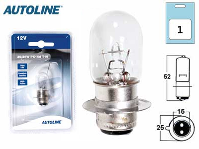 Autoline PX15d, T19 12V metallikantapolttimo 1kpl - Halogen metallikantapolttimot 12V - 12006-BLIST - 1