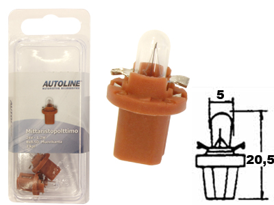 Autoline BX8.5D 24V 1.2W muovikantapolttimopari 2kpl ruskea kanta - Muovikanta halogenpolttimot 24V - 2488-BLIST - 1