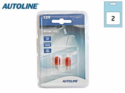 Autoline T10, WY5W,W2.1x9.5d 12V lasikantapolttimopari 2kpl oranssi - Halogen lasikanta polttimot 12V - 12396-BLIST - 2