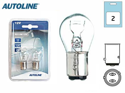 Autoline P21/4W BA15d 12V metallikantapolttimo 1kpl - Halogen metallikantapolttimot 12V - 12594-BLIST - 1